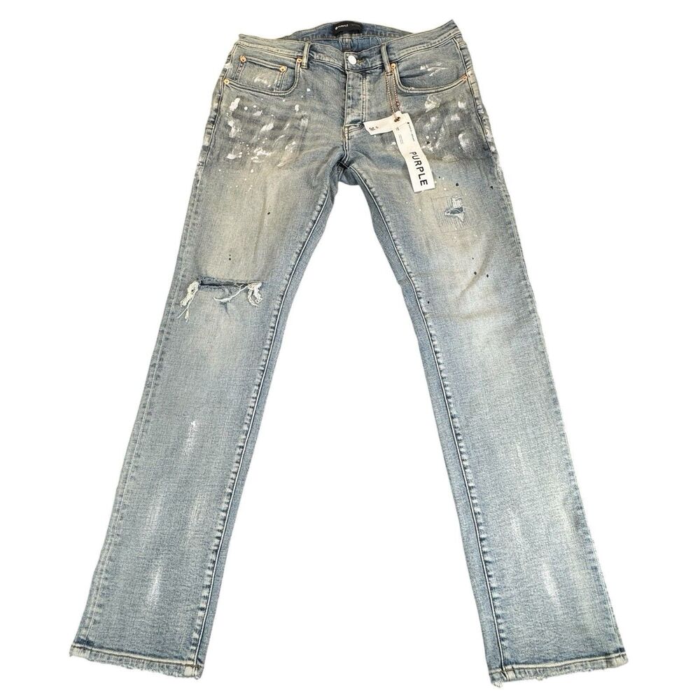 Purple Brand 36x34 P001 Light Indigo Wash Distressed Skinny Jeans Splatter NWT